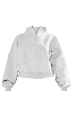 PrettyLittleThing Grey Sweatsuits*Petite Oversized Half Zip Sweatshirt
