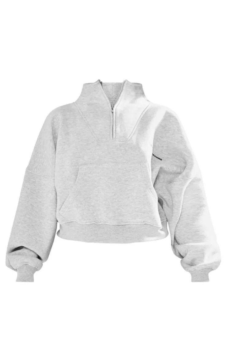 PrettyLittleThing Grey Sweatsuits*Petite Oversized Half Zip Sweatshirt