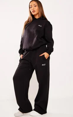 Best PrettyLittleThing Petite Badge Detail Straight Leg Sweatpants Black
