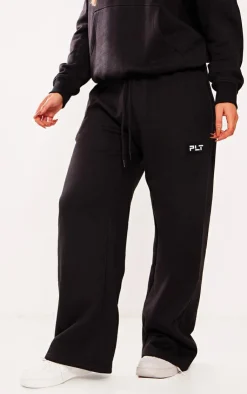 Best PrettyLittleThing Petite Badge Detail Straight Leg Sweatpants Black