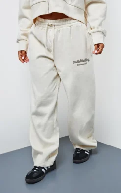 Clearance PrettyLittleThing Petite Premium Print Wide Leg Sweatpants Cream