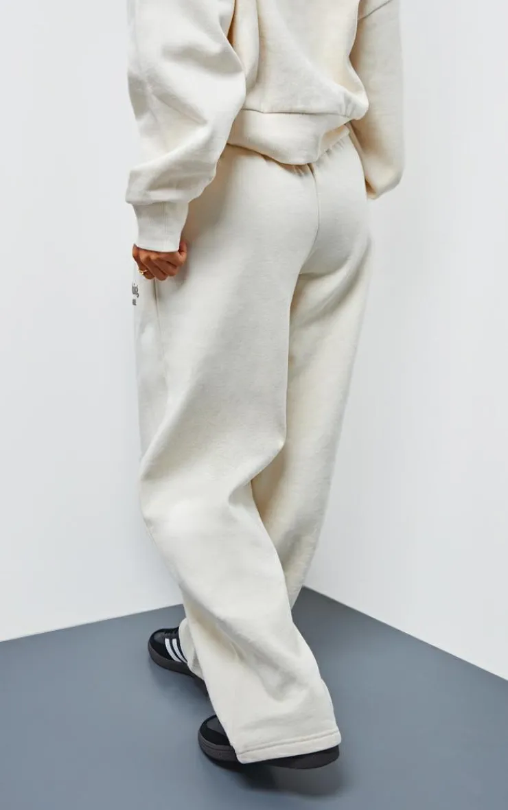 Clearance PrettyLittleThing Petite Premium Print Wide Leg Sweatpants Cream