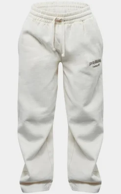 Clearance PrettyLittleThing Petite Premium Print Wide Leg Sweatpants Cream