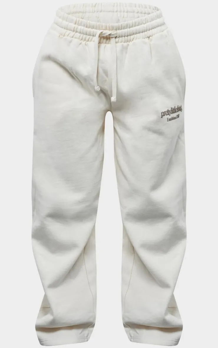 Clearance PrettyLittleThing Petite Premium Print Wide Leg Sweatpants Cream