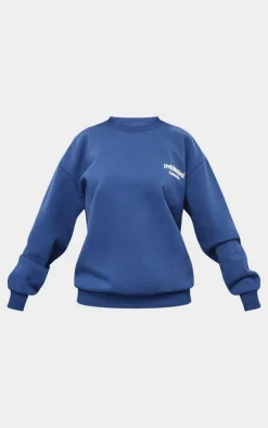 Best PrettyLittleThing Petite Premium Print Oversized Sweatshirt Navy