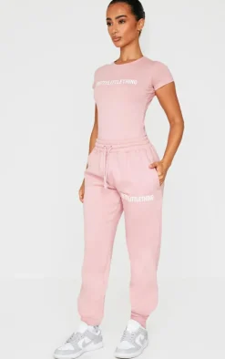 Outlet PrettyLittleThing Petite Logo Detail Short Sleeve Bodysuit Light Pink