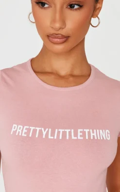 Outlet PrettyLittleThing Petite Logo Detail Short Sleeve Bodysuit Light Pink