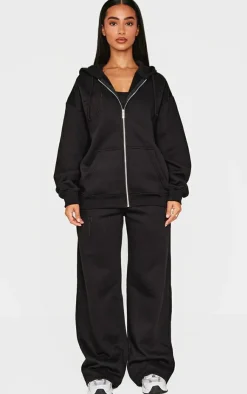 Sale PrettyLittleThing Petite Embroidered Zip Up Hoodie Black