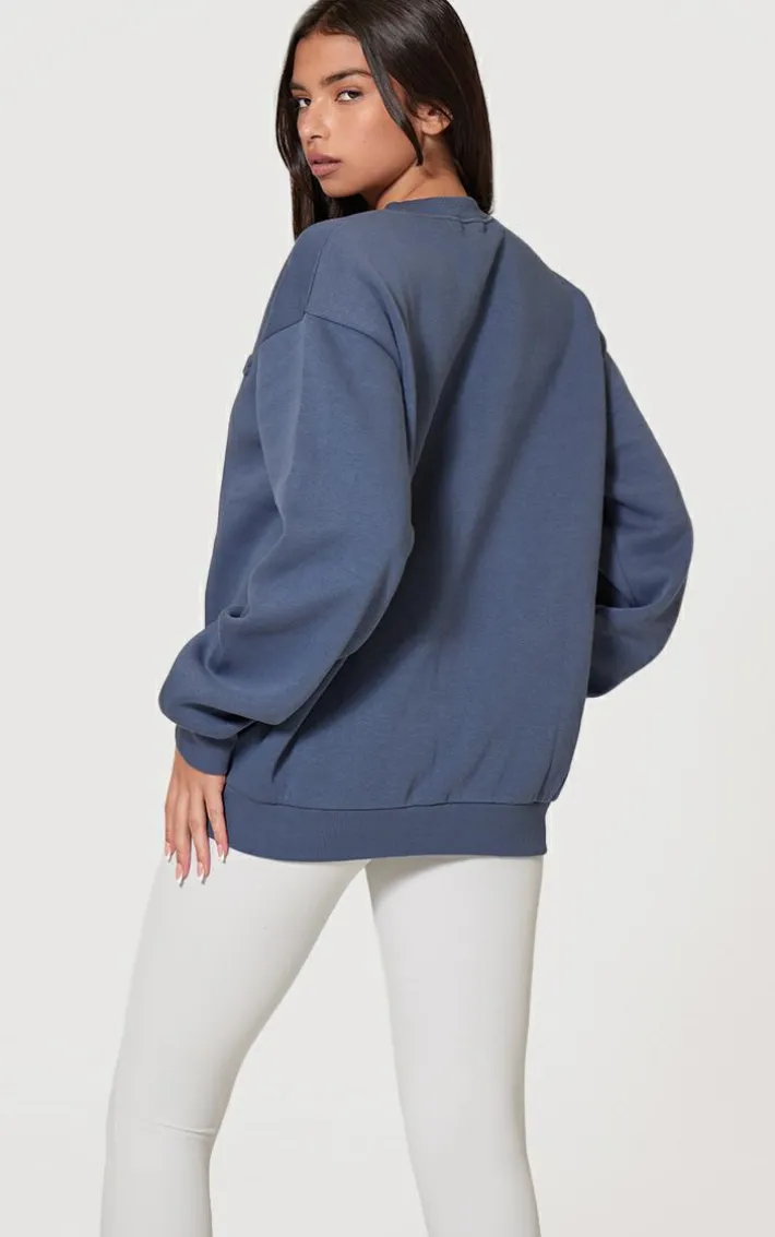 PRETTYLITTLETHING Petrol Blue Athletics Club Embossed Oversized Boxy Sweatshirt