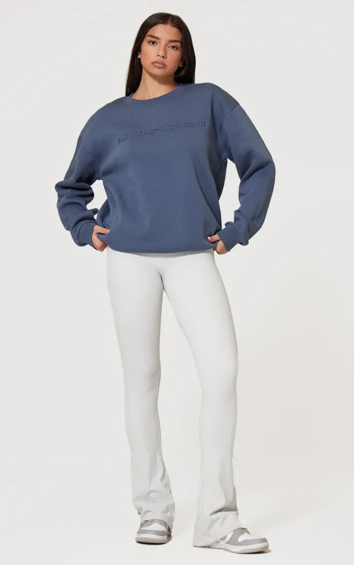 PRETTYLITTLETHING Petrol Blue Athletics Club Embossed Oversized Boxy Sweatshirt