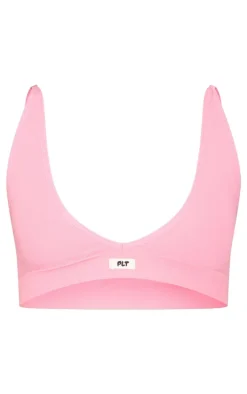 PRETTYLITTLETHING Pink Badge Plunge Seamless Bra