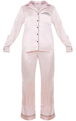 PrettyLittleThing Christmas Pajamas*Contrast Piping Satin Long PJ Set