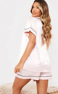 Contrast Satin Piping Short PJ Set-PrettyLittleThing Discount