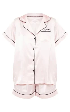 Contrast Satin Piping Short PJ Set-PrettyLittleThing Discount