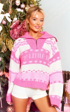 PrettyLittleThing Sweaters*Fairisle Half Zip Knit Sweater
