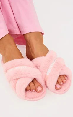 PrettyLittleThing Christmas Gifts*Logo Tape Cross Over Slippers