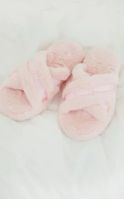 PrettyLittleThing Stocking Stuffers*Satin Logo Tape Cross Strap Slippers