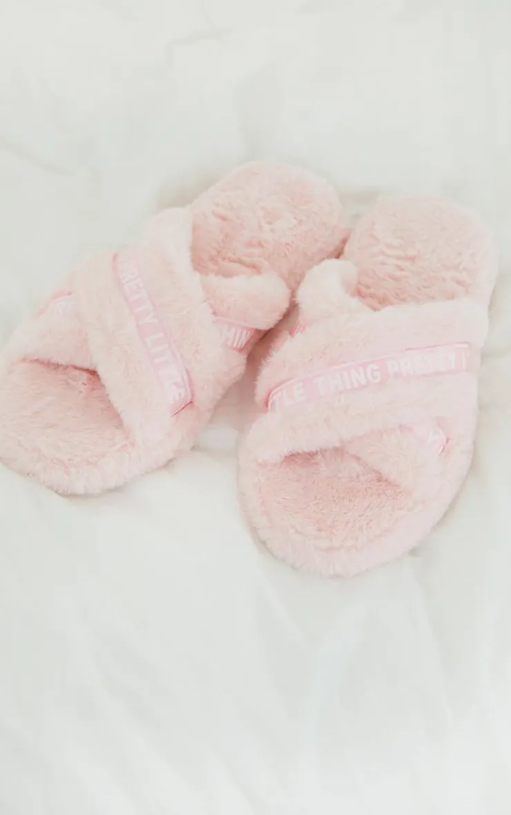 PrettyLittleThing Stocking Stuffers*Satin Logo Tape Cross Strap Slippers
