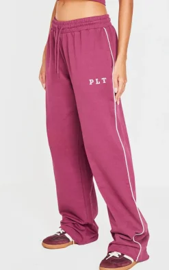 PrettyLittleThing Contrast Binding Wide Leg Sweatpants Plum