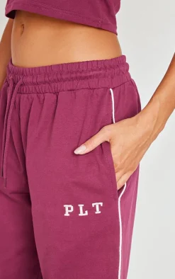 PrettyLittleThing Contrast Binding Wide Leg Sweatpants Plum