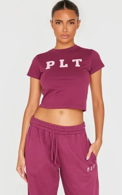 Hot PrettyLittleThing Cotton Fitted T Shirt Plum