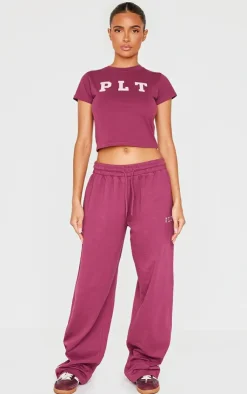Hot PrettyLittleThing Cotton Fitted T Shirt Plum