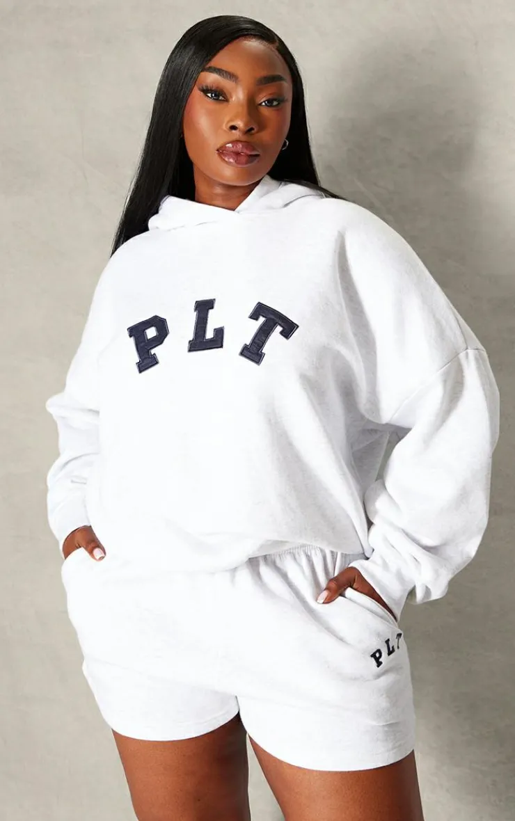 Best PrettyLittleThing Plus Logo Oversized Sweat Shorts Ash Grey
