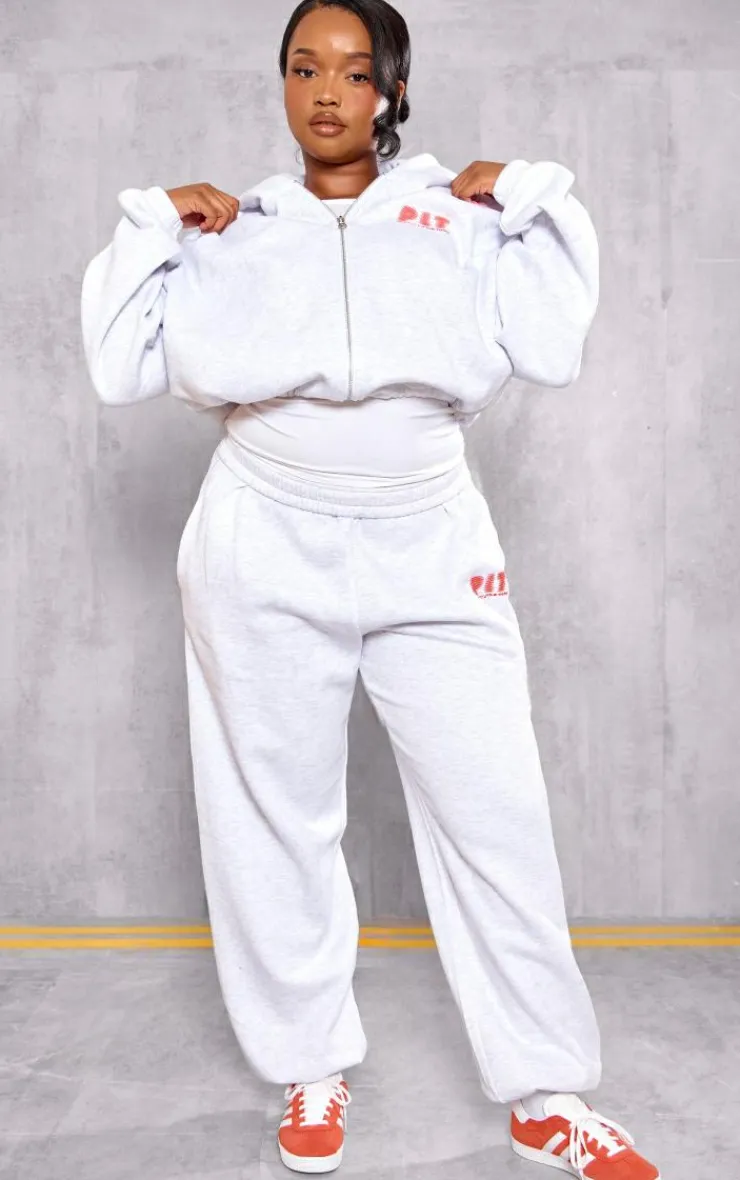 Discount PrettyLittleThing Plus Plus Elasticated Hem Zip Up Hoodie Ash Grey