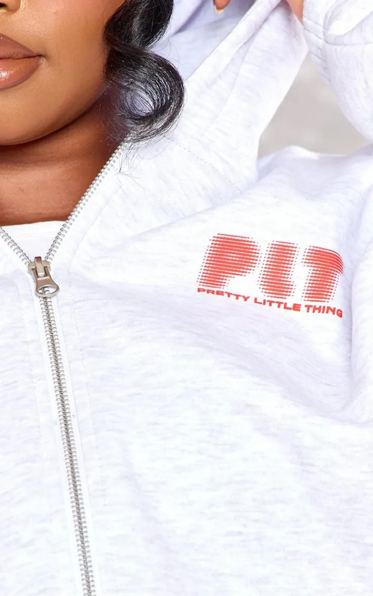 Discount PrettyLittleThing Plus Plus Elasticated Hem Zip Up Hoodie Ash Grey
