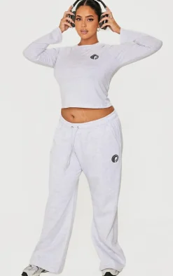 Hot PrettyLittleThing Plus Printed Fitted Long Sleeve T Shirt Ash Grey