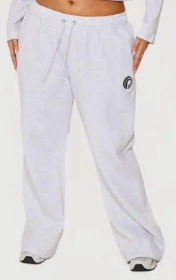 Sale PrettyLittleThing Plus Printed Wide Leg Sweatpants Ash Grey