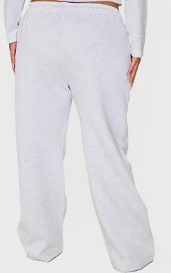 Sale PrettyLittleThing Plus Printed Wide Leg Sweatpants Ash Grey
