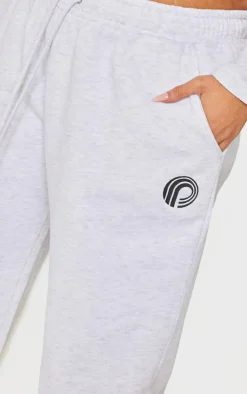 Sale PrettyLittleThing Plus Printed Wide Leg Sweatpants Ash Grey