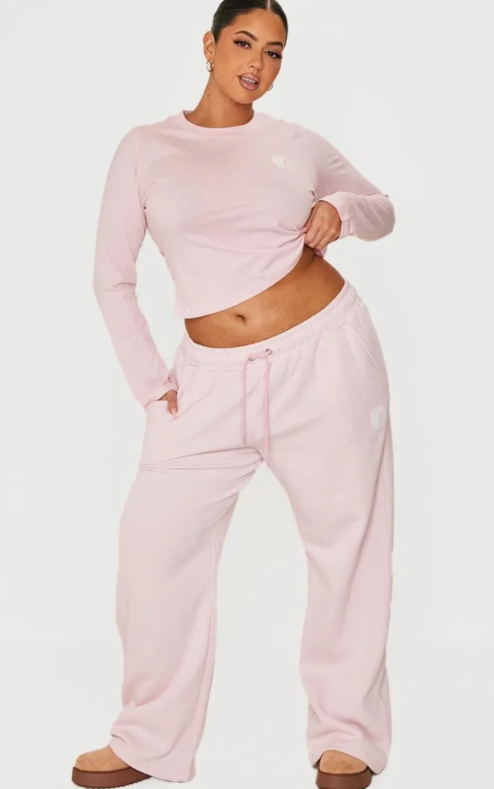 PRETTYLITTLETHING Plus Baby Pink Printed Fitted Long Sleeve T Shirt