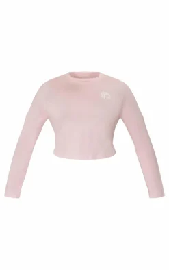 PRETTYLITTLETHING Plus Baby Pink Printed Fitted Long Sleeve T Shirt