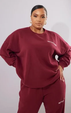 Online PrettyLittleThing Plus Oversized Sweatshirt Berry