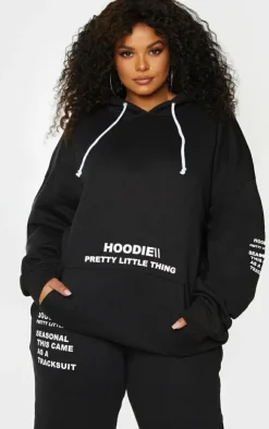 New PrettyLittleThing Plus Oversized Fit Graphic Printed Hoodie Black