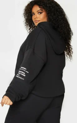 New PrettyLittleThing Plus Oversized Fit Graphic Printed Hoodie Black