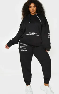 New PrettyLittleThing Plus Oversized Fit Graphic Printed Hoodie Black