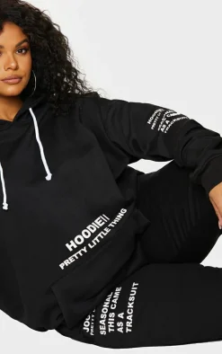 New PrettyLittleThing Plus Oversized Fit Graphic Printed Hoodie Black