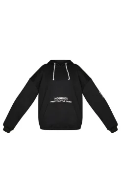 New PrettyLittleThing Plus Oversized Fit Graphic Printed Hoodie Black