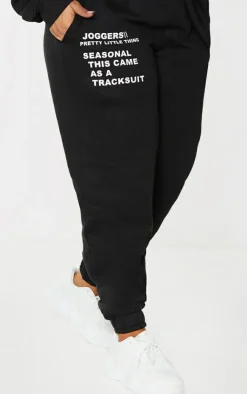 New PrettyLittleThing Plus Graphic Print Cuffed Sweatpants Black