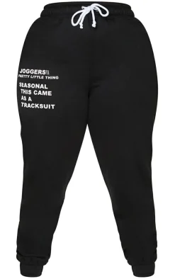 New PrettyLittleThing Plus Graphic Print Cuffed Sweatpants Black