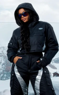 PrettyLittleThing Puffer Jackets*Plus Reflective Panel Pull Over Cropped Puffer Coat