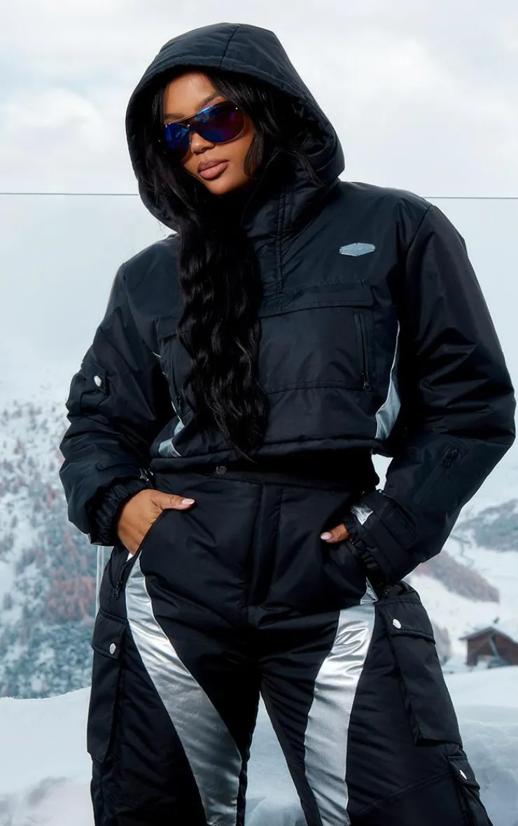 PrettyLittleThing Puffer Jackets*Plus Reflective Panel Pull Over Cropped Puffer Coat