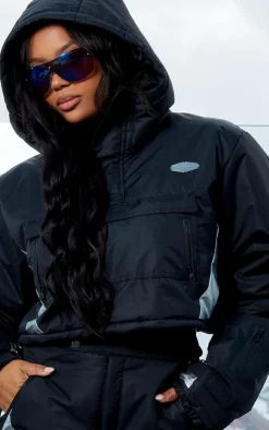 PrettyLittleThing Puffer Jackets*Plus Reflective Panel Pull Over Cropped Puffer Coat