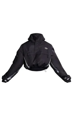 PrettyLittleThing Puffer Jackets*Plus Reflective Panel Pull Over Cropped Puffer Coat