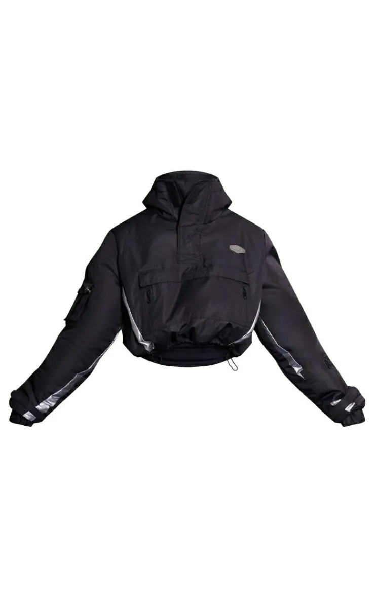 PrettyLittleThing Puffer Jackets*Plus Reflective Panel Pull Over Cropped Puffer Coat
