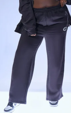 Sale PrettyLittleThing Plus Logo Badge Wide Leg Sweatpants Black