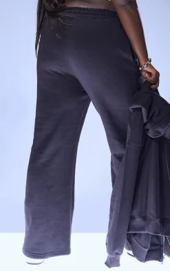 Sale PrettyLittleThing Plus Logo Badge Wide Leg Sweatpants Black